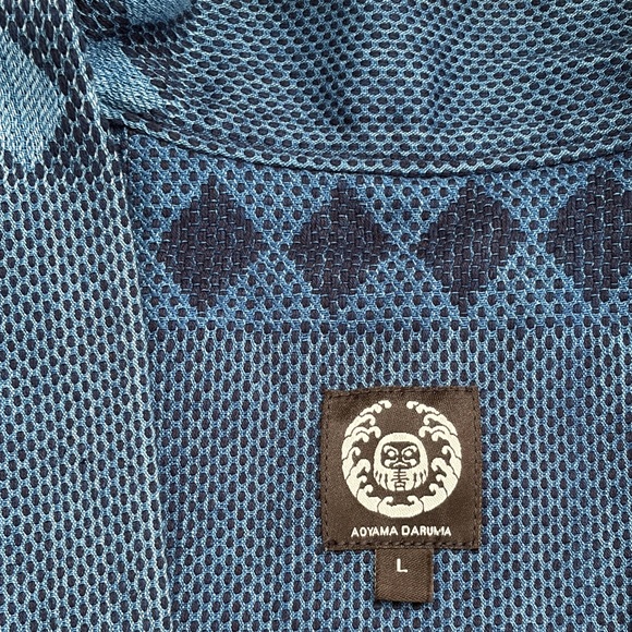 Aoyama Daruma Japan Indigo Sashiko Hanten Haori Kimono Cardigan Diamond - Picture 2 of 11
